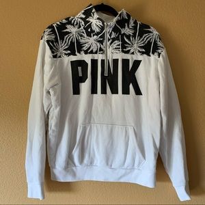 PINK Victoria’s Secret White & Black/Palm Tree 1/4 Zip Pullover - Size Small